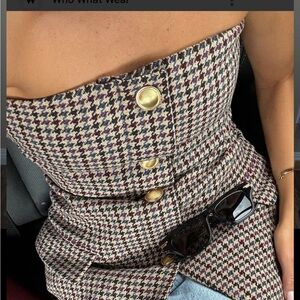 Stylish Houndstooth Strapless Top